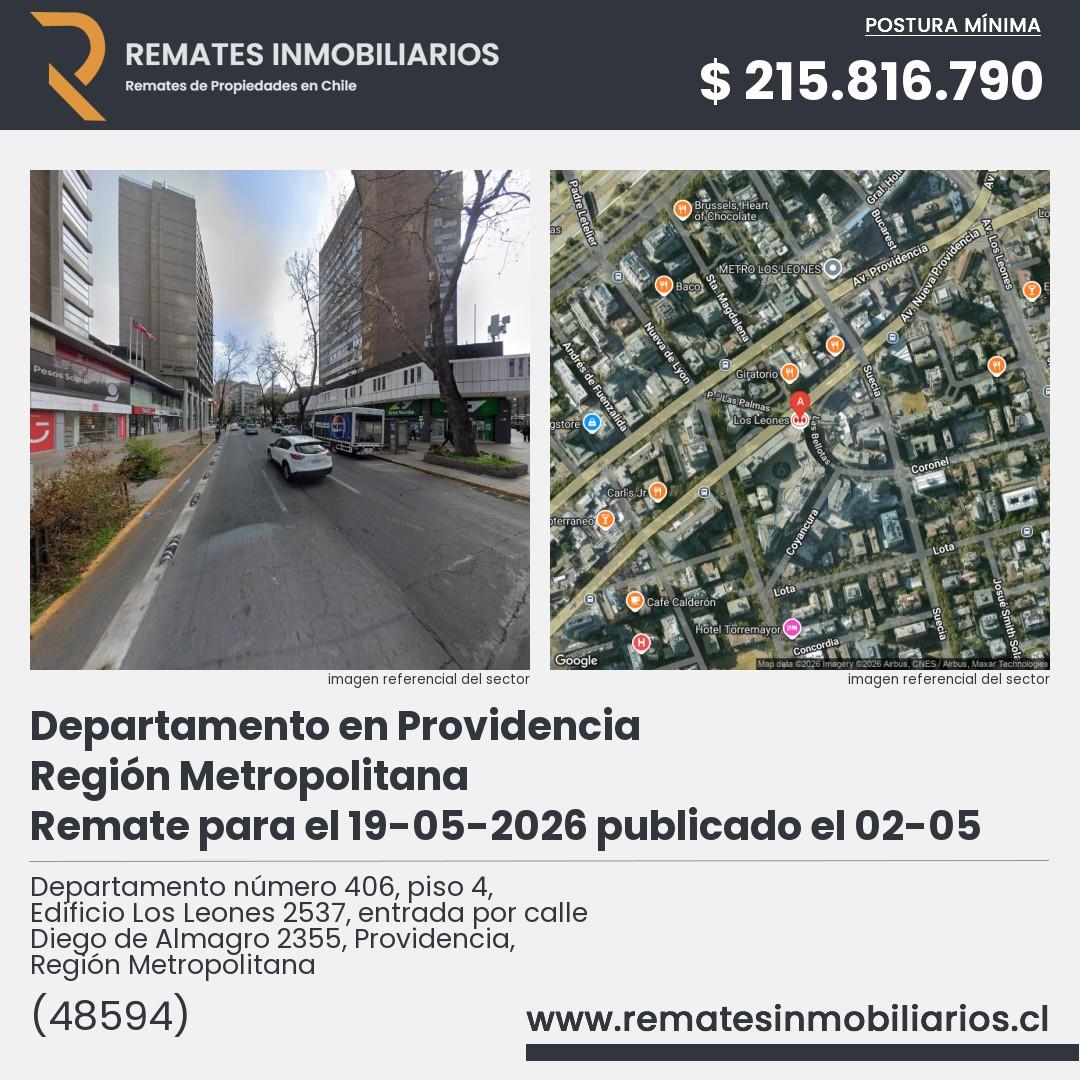 Imagen ficha Departamento número 406, piso 4, Edificio Los Leones 2537, entrada por calle Diego de Almagro 2355, Providencia, Región Metropolitana