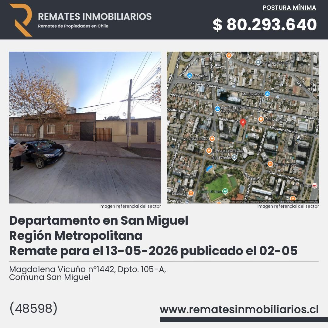 Imagen ficha Magdalena Vicuña n°1442, Dpto. 105-A, Comuna San Miguel