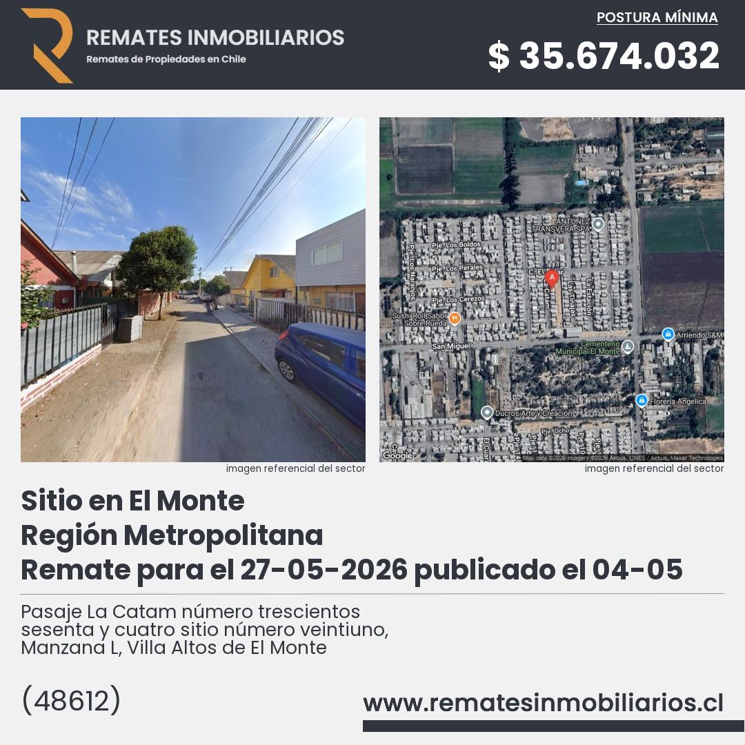 Imagen ficha Pasaje La Catam número trescientos sesenta y cuatro sitio número veintiuno, Manzana L, Villa Altos de El Monte