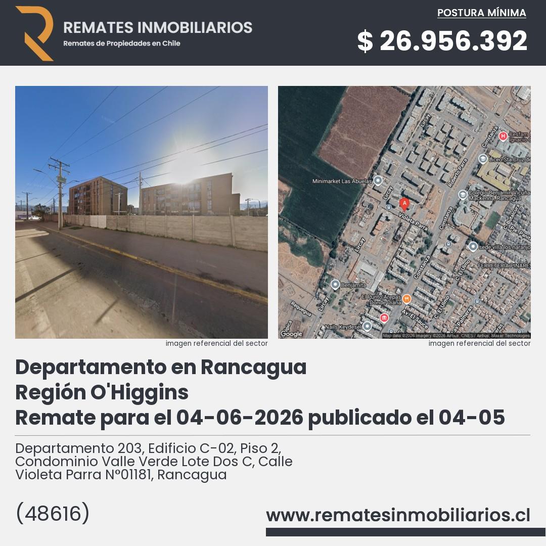 Imagen ficha Departamento 203, Edificio C-02, Piso 2, Condominio Valle Verde Lote Dos C, Calle Violeta Parra N°01181, Rancagua
