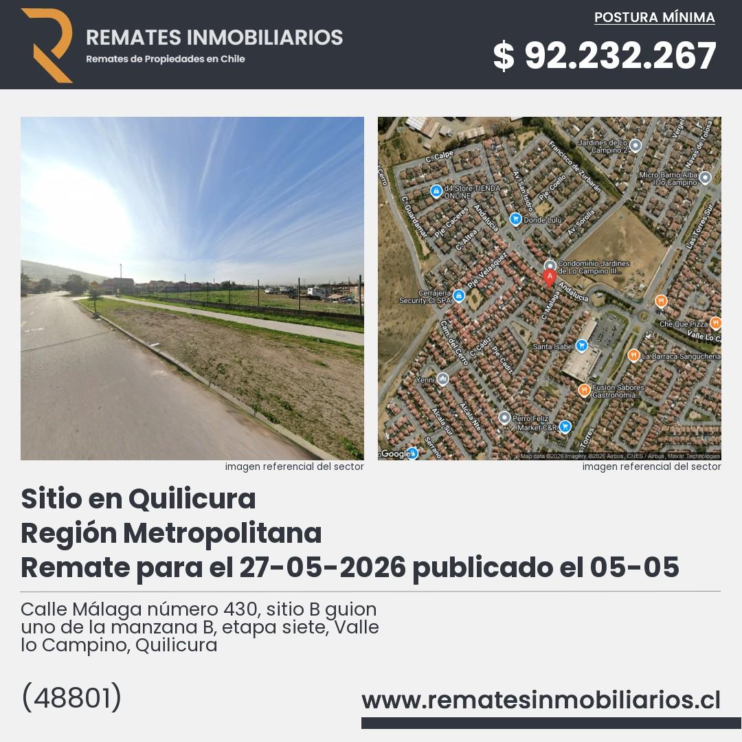 Imagen ficha Calle Málaga número 430, sitio B guion uno de la manzana B, etapa siete, Valle lo Campino, Quilicura