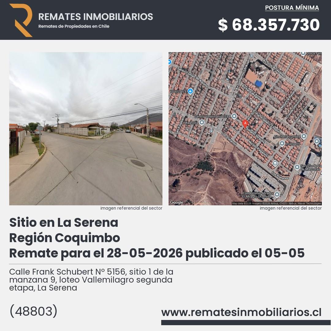 Imagen ficha Calle Frank Schubert Nº 5156, sitio 1 de la manzana 9, loteo Vallemilagro segunda etapa, La Serena