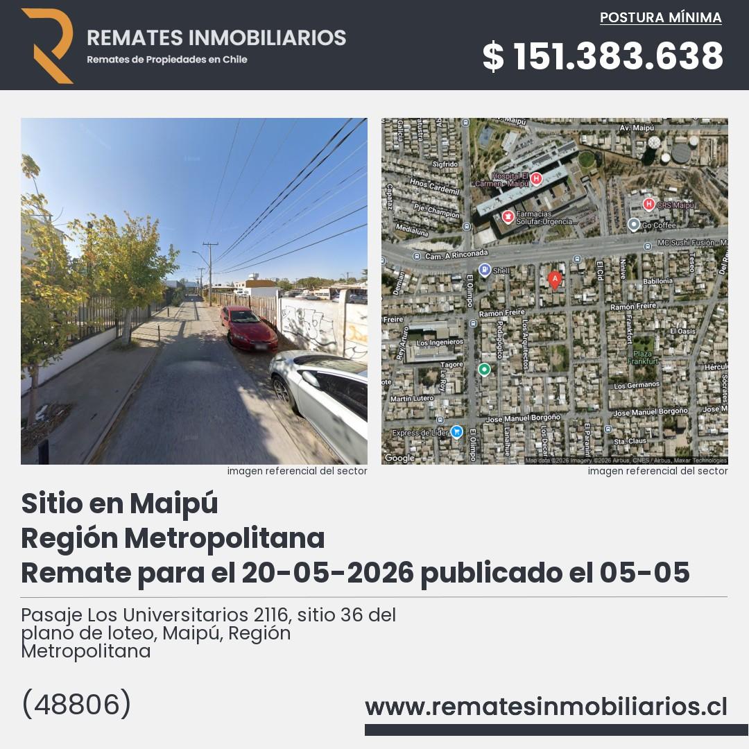 Imagen ficha Pasaje Los Universitarios 2116, sitio 36 del plano de loteo, Maipú, Región Metropolitana