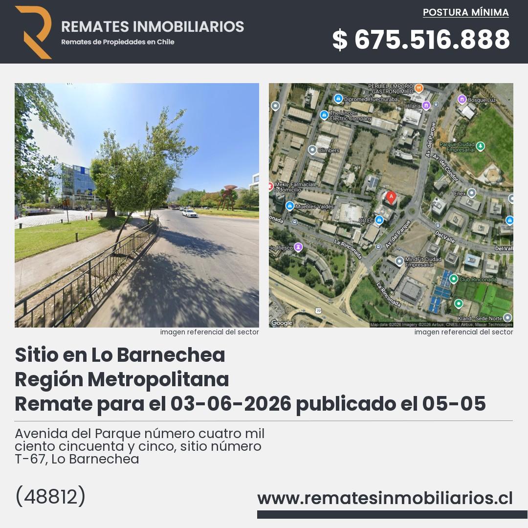Imagen ficha Avenida del Parque número cuatro mil ciento cincuenta y cinco, sitio número T-67, Lo Barnechea