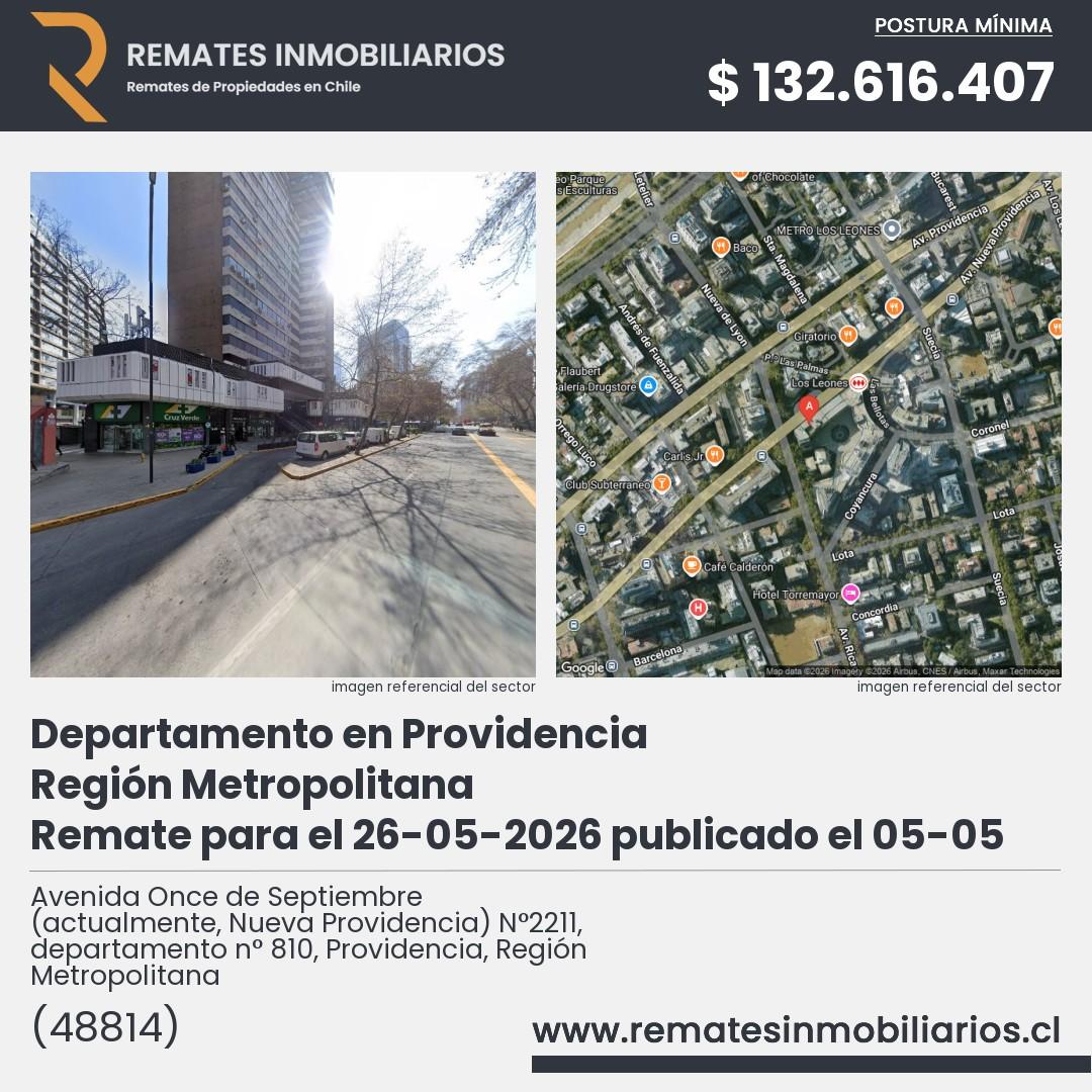 Imagen ficha Avenida Once de Septiembre (actualmente, Nueva Providencia) N°2211, departamento n° 810, Providencia, Región Metropolitana