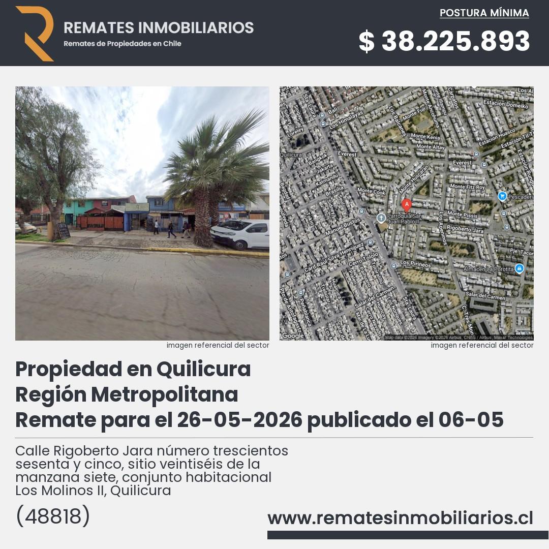 Imagen ficha Calle Rigoberto Jara número trescientos sesenta y cinco, sitio veintiséis de la manzana siete, conjunto habitacional Los Molinos II, Quilicura