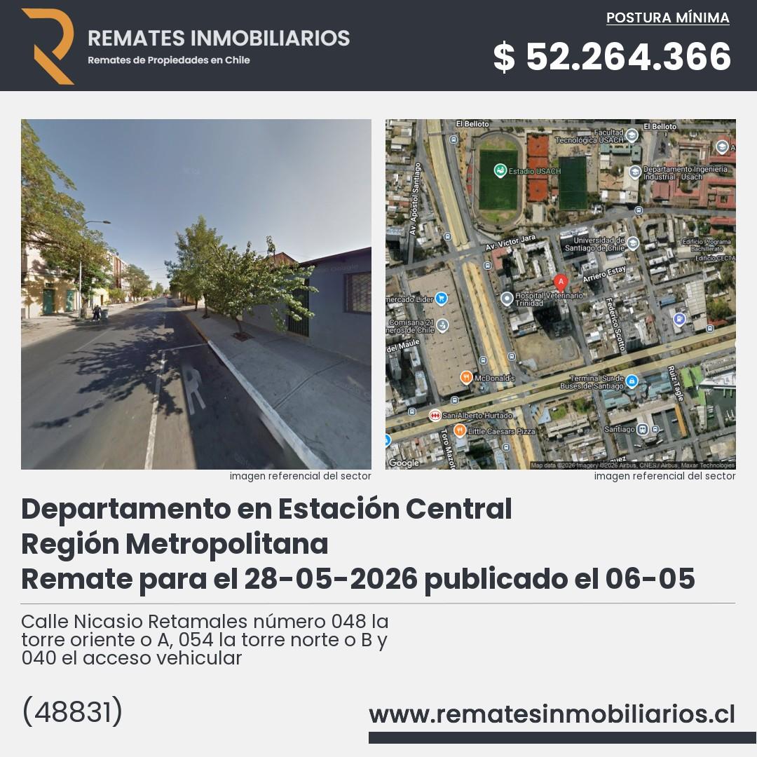 Imagen ficha Calle Nicasio Retamales número 048 la torre oriente o A, 054 la torre norte o B y 040 el acceso vehicular