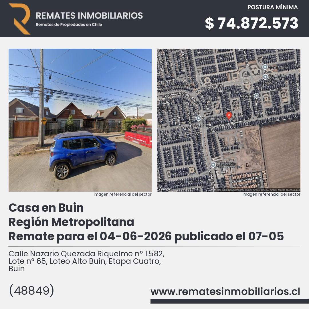 Imagen ficha Calle Nazario Quezada Riquelme n° 1.582, Lote n° 65, Loteo Alto Buin, Etapa Cuatro, Buin