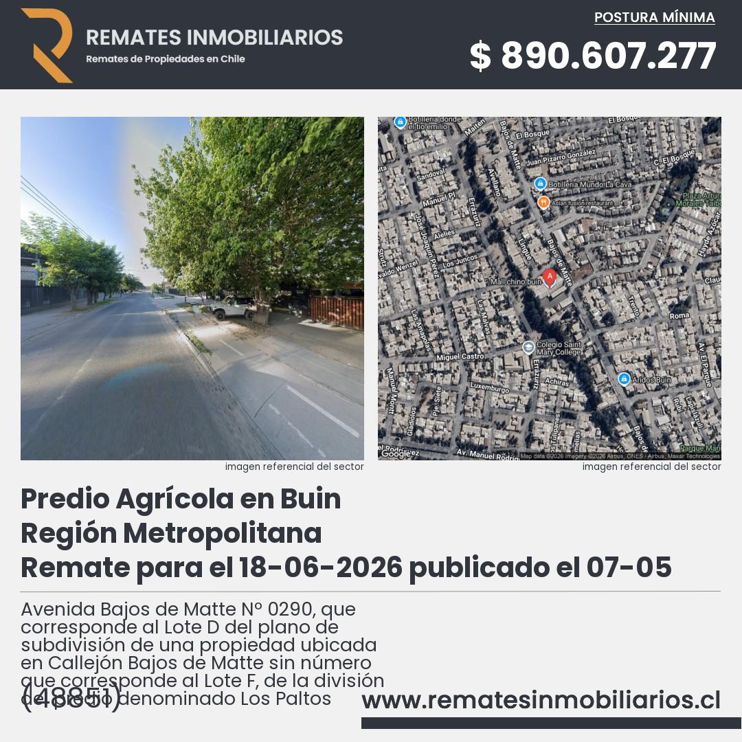 Imagen ficha Avenida Bajos de Matte Nº 0290, que corresponde al Lote D del plano de subdivisión de una propiedad ubicada en Callejón Bajos de Matte sin número que corresponde al Lote F, de la división del predio denominado Los Paltos