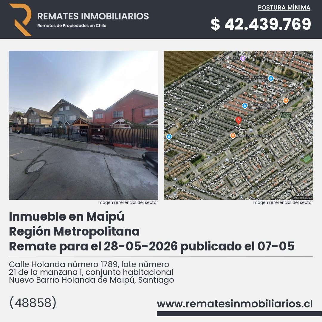 Imagen ficha Calle Holanda número 1789, lote número 21 de la manzana I, conjunto habitacional Nuevo Barrio Holanda de Maipú, Santiago