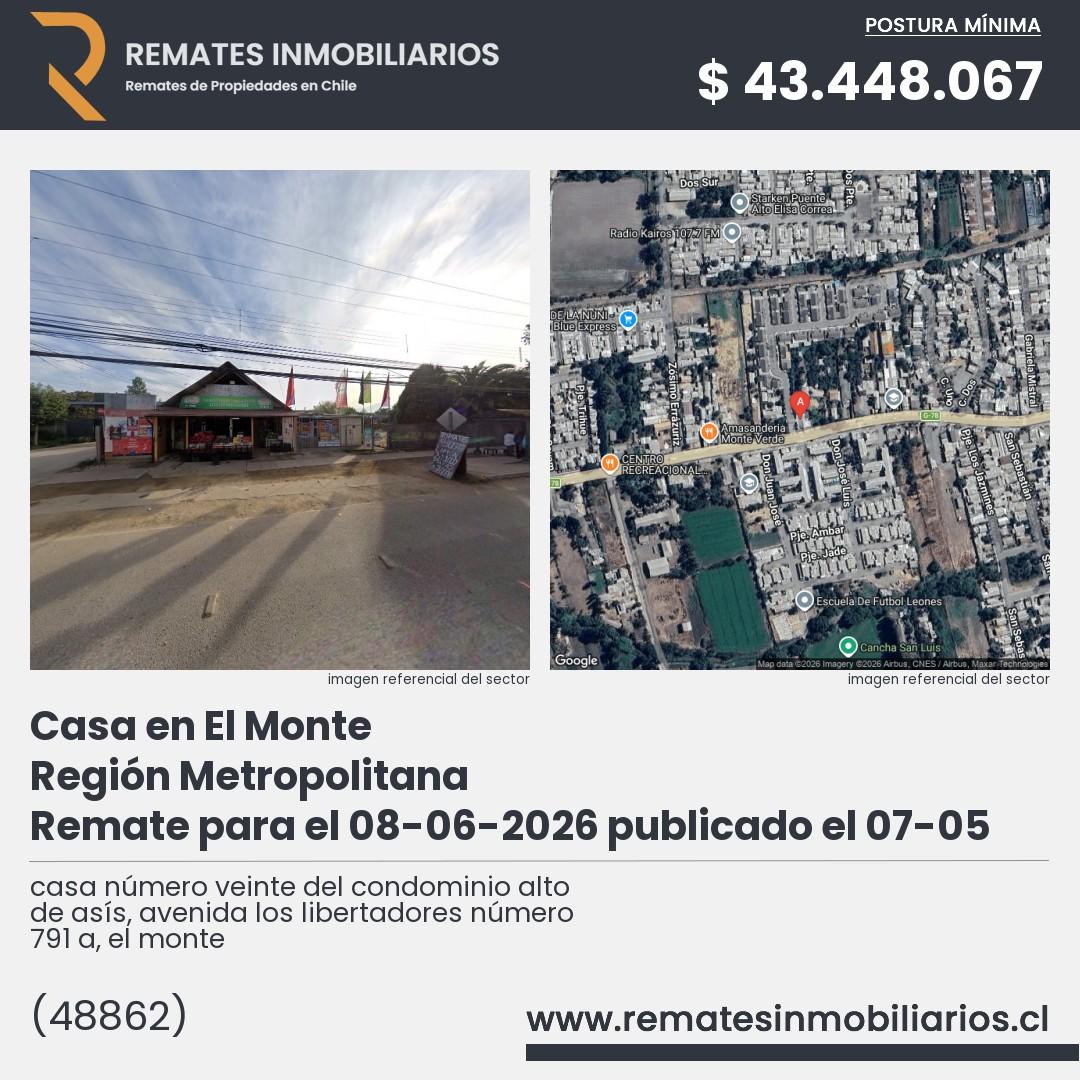 Imagen ficha casa número veinte del condominio alto de asís, avenida los libertadores número 791 a, el monte