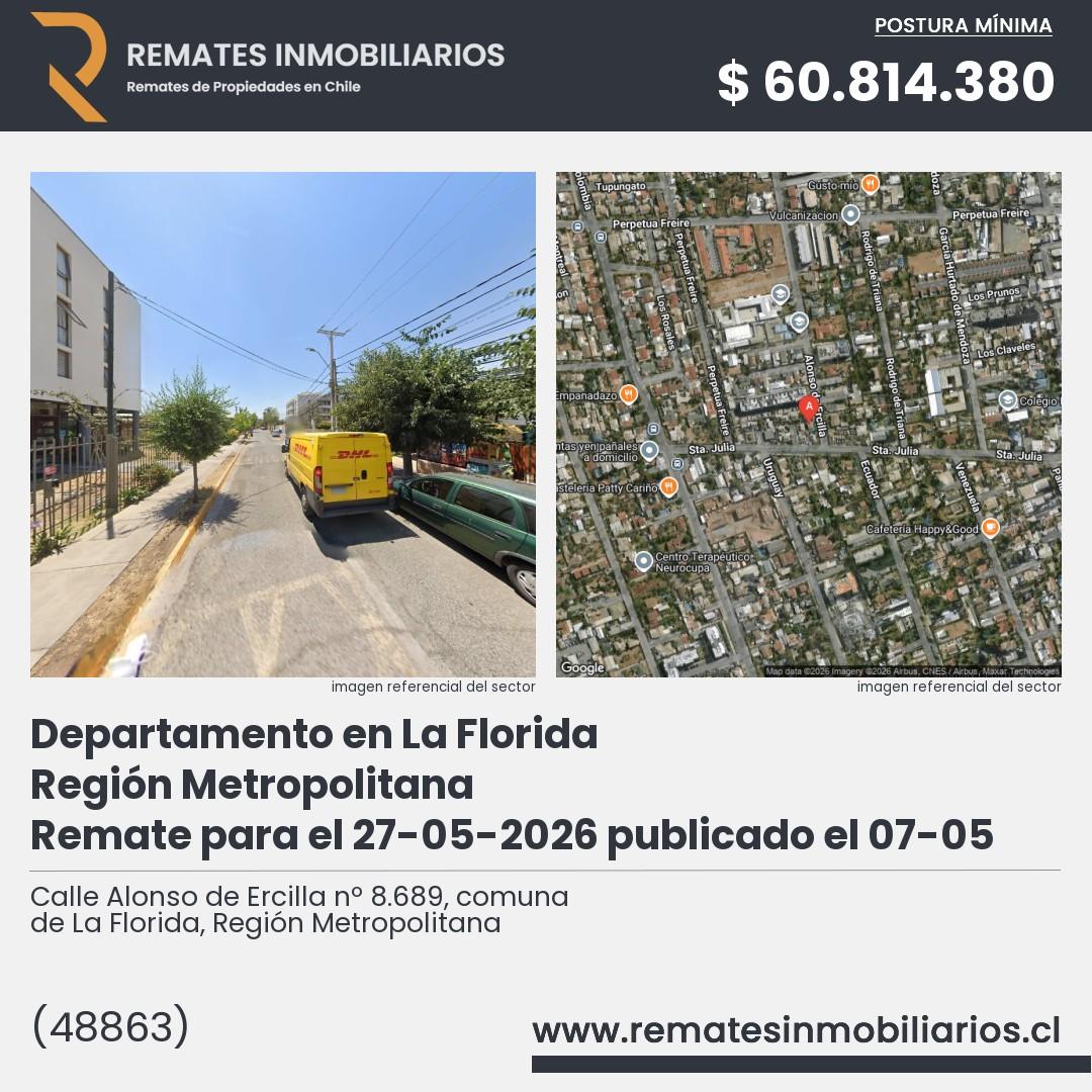 Imagen ficha Calle Alonso de Ercilla nº 8.689, comuna de La Florida, Región Metropolitana