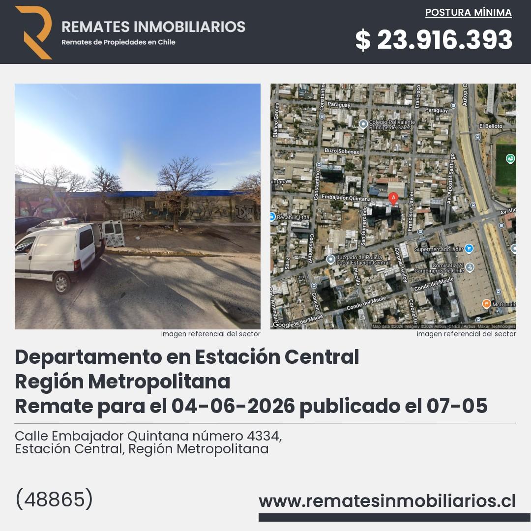 Imagen ficha Calle Embajador Quintana número 4334, Estación Central, Región Metropolitana