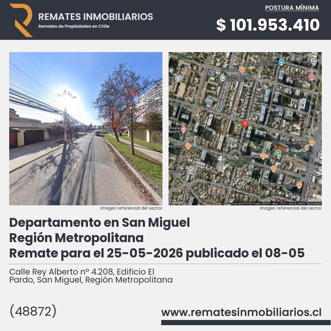 Imagen ficha Calle Rey Alberto nº 4.208, Edificio El Pardo, San Miguel, Región Metropolitana