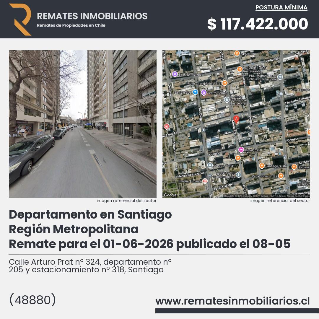 Imagen ficha Calle Arturo Prat nº 324, departamento nº 205 y estacionamiento nº 318, Santiago