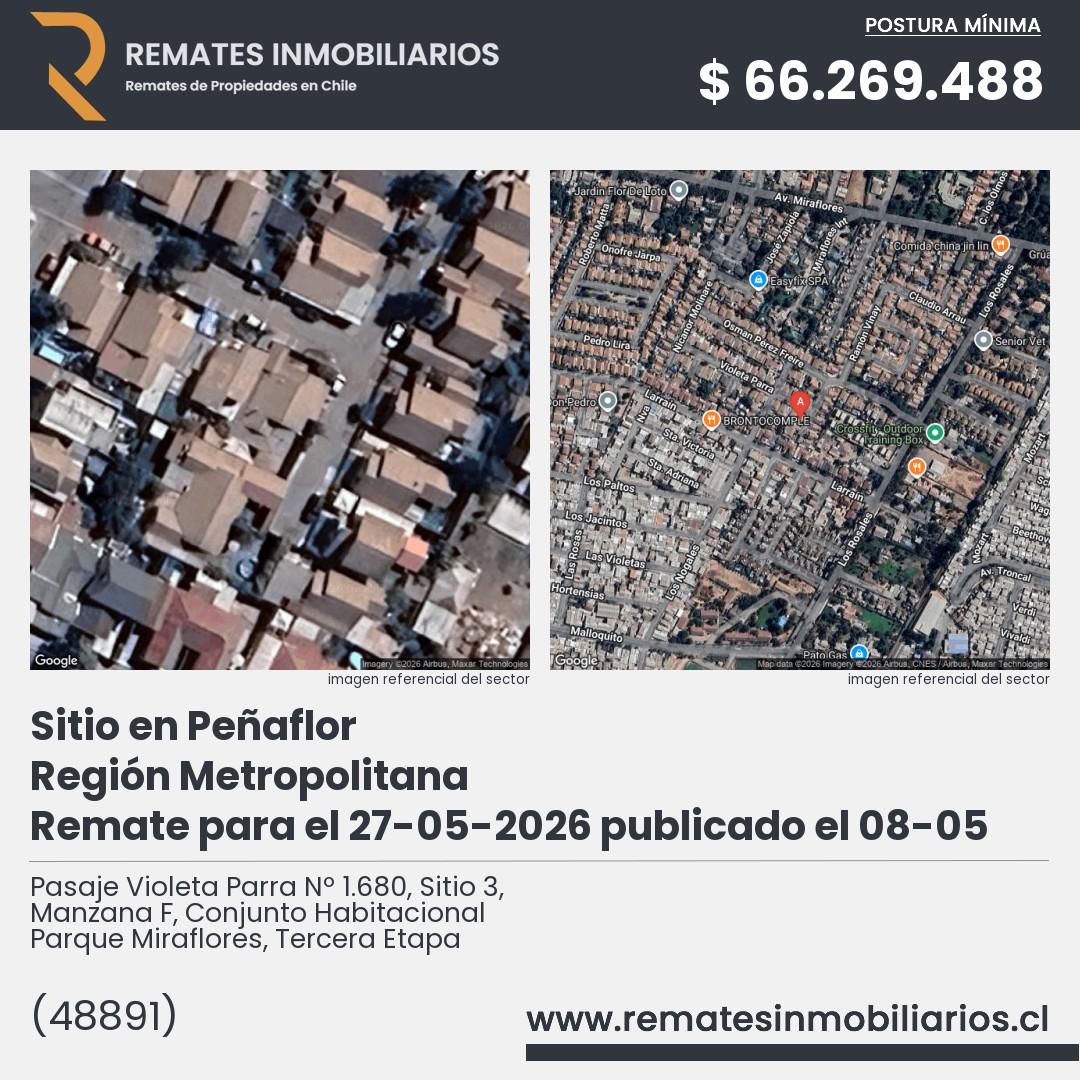 Imagen ficha Pasaje Violeta Parra Nº 1.680, Sitio 3, Manzana F, Conjunto Habitacional Parque Miraflores, Tercera Etapa