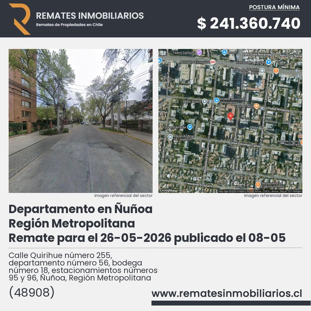 Imagen ficha Calle Quirihue número 255, departamento número 56, bodega número 18, estacionamientos números 95 y 96, Ñuñoa, Región Metropolitana