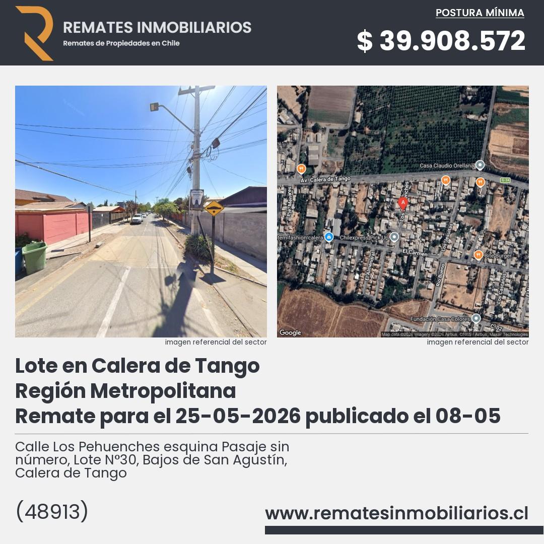 Imagen ficha Calle Los Pehuenches esquina Pasaje sin número, Lote N°30, Bajos de San Agustín, Calera de Tango
