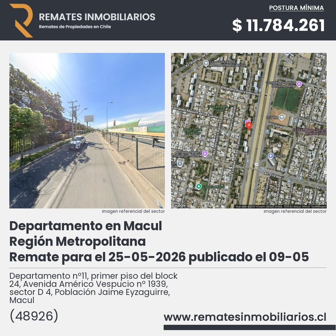Imagen ficha Departamento nº11, primer piso del block 24, Avenida Américo Vespucio nº 1939, sector D 4, Población Jaime Eyzaguirre, Macul