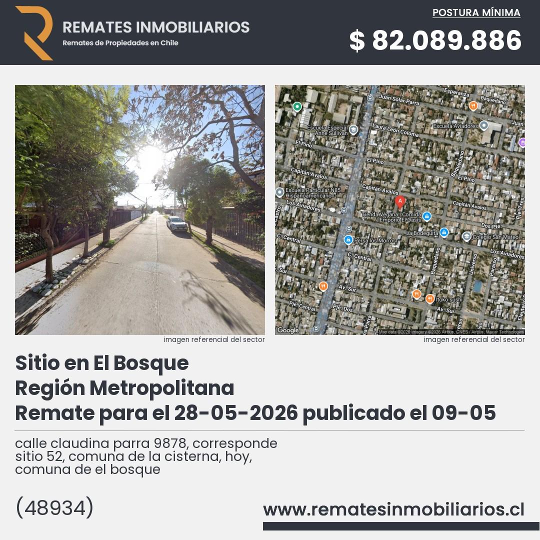 Imagen ficha calle claudina parra 9878, corresponde sitio 52, comuna de la cisterna, hoy, comuna de el bosque