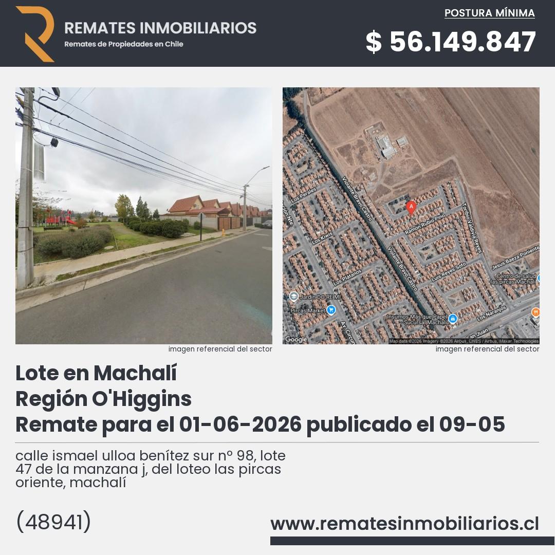 Imagen ficha calle ismael ulloa benítez sur nº 98, lote 47 de la manzana j, del loteo las pircas oriente, machalí
