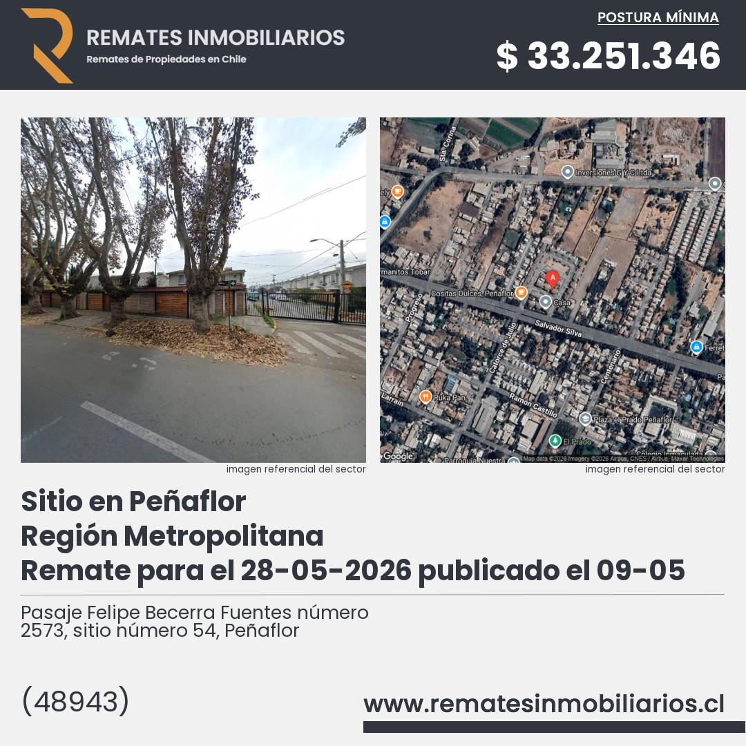 Imagen ficha Pasaje Felipe Becerra Fuentes número 2573, sitio número 54, Peñaflor