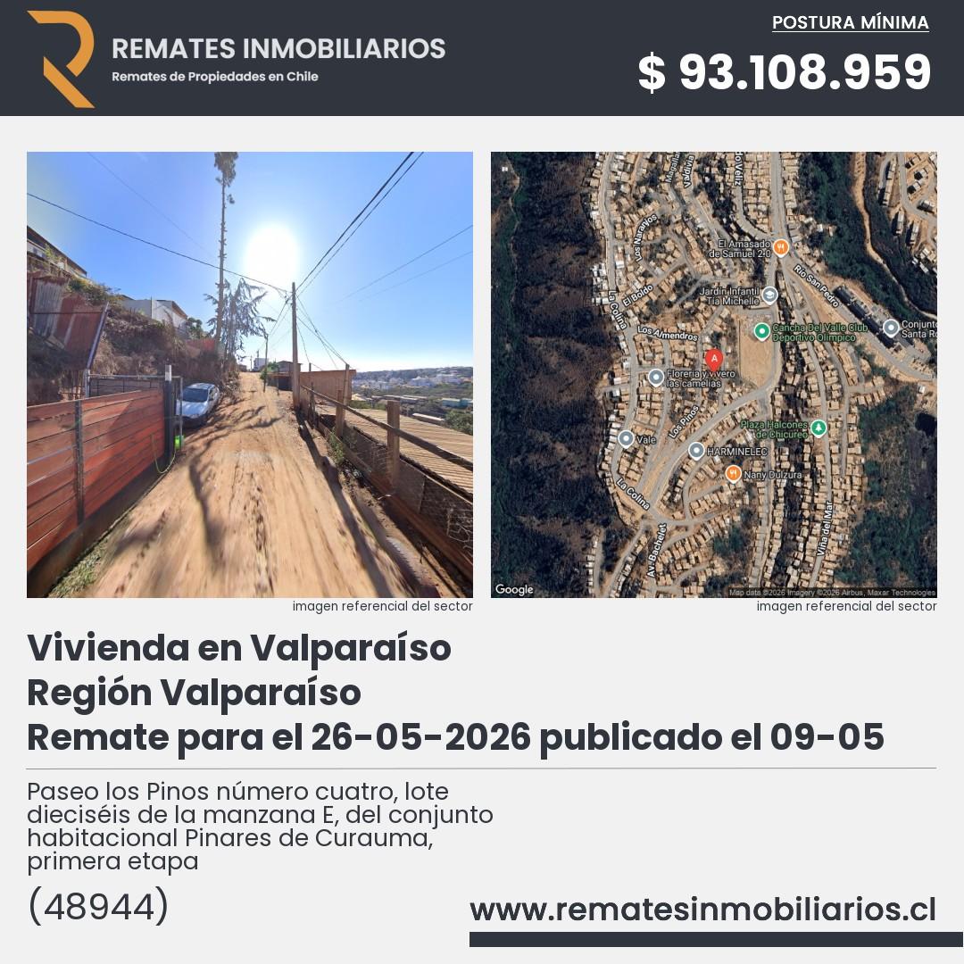 Imagen ficha Paseo los Pinos número cuatro, lote dieciséis de la manzana E, del conjunto habitacional Pinares de Curauma, primera etapa