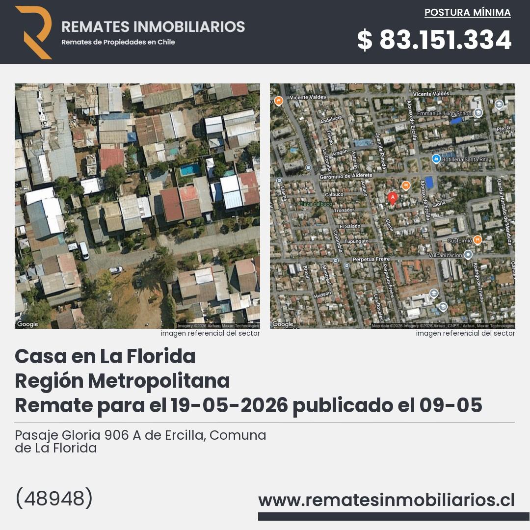 Imagen ficha Pasaje Gloria 906 A de Ercilla, Comuna de La Florida