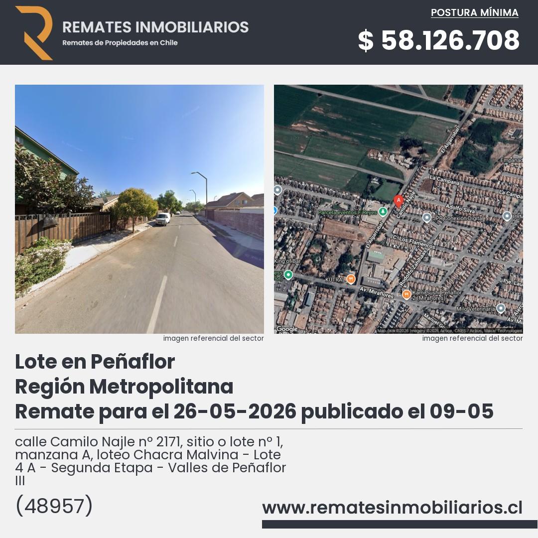 Imagen ficha calle Camilo Najle nº 2171, sitio o lote nº 1, manzana A, loteo Chacra Malvina - Lote 4 A - Segunda Etapa - Valles de Peñaflor III