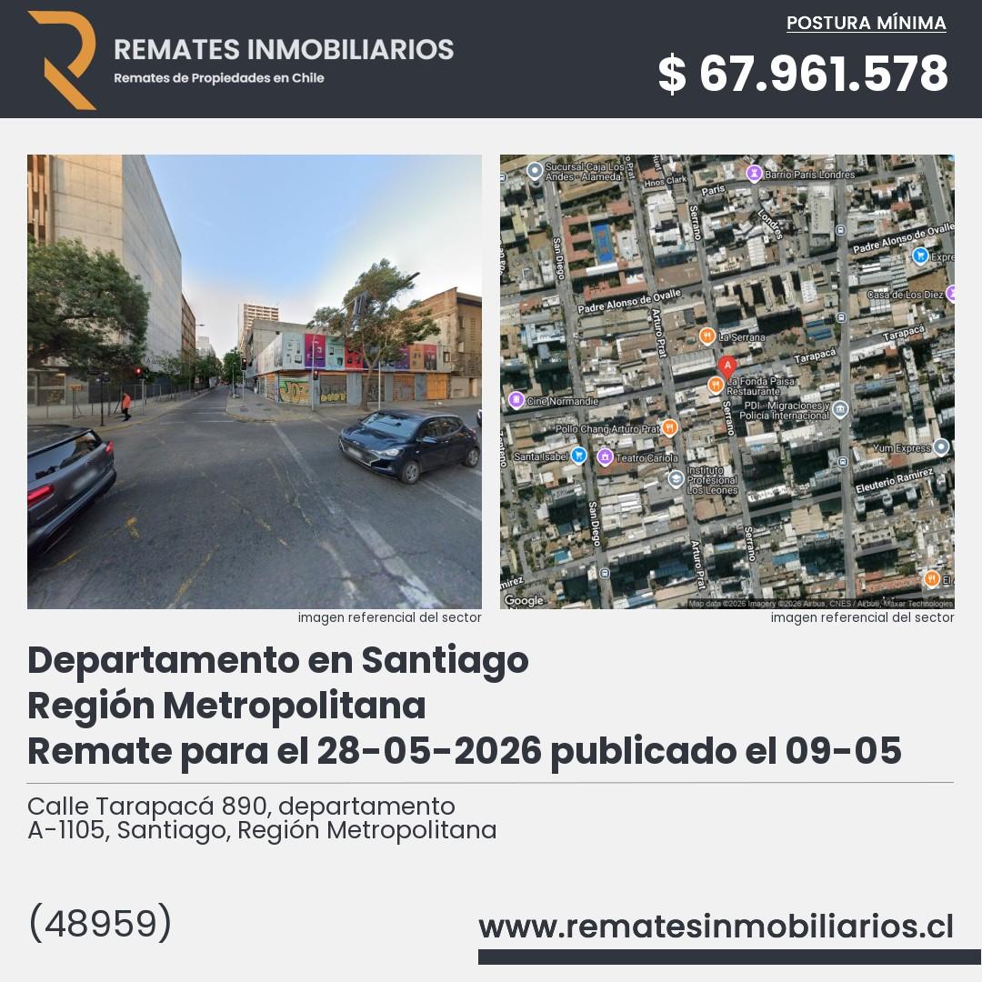 Imagen ficha Calle Tarapacá 890, departamento A-1105, Santiago, Región Metropolitana