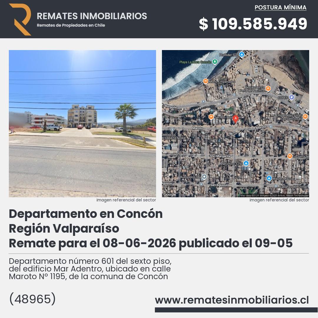 Imagen ficha Departamento número 601 del sexto piso, del edificio Mar Adentro, ubicado en calle Maroto Nº 1195, de la comuna de Concón