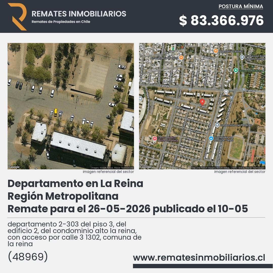 Imagen ficha departamento 2-303 del piso 3, del edificio 2, del condominio alto la reina, con acceso por calle 3 1302, comuna de la reina