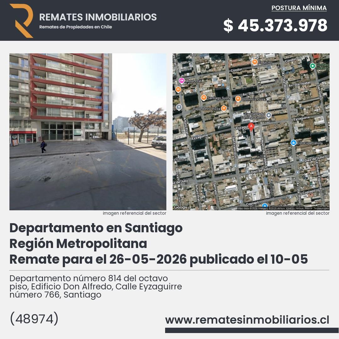 Imagen ficha Departamento número 814 del octavo piso, Edificio Don Alfredo, Calle Eyzaguirre número 766, Santiago