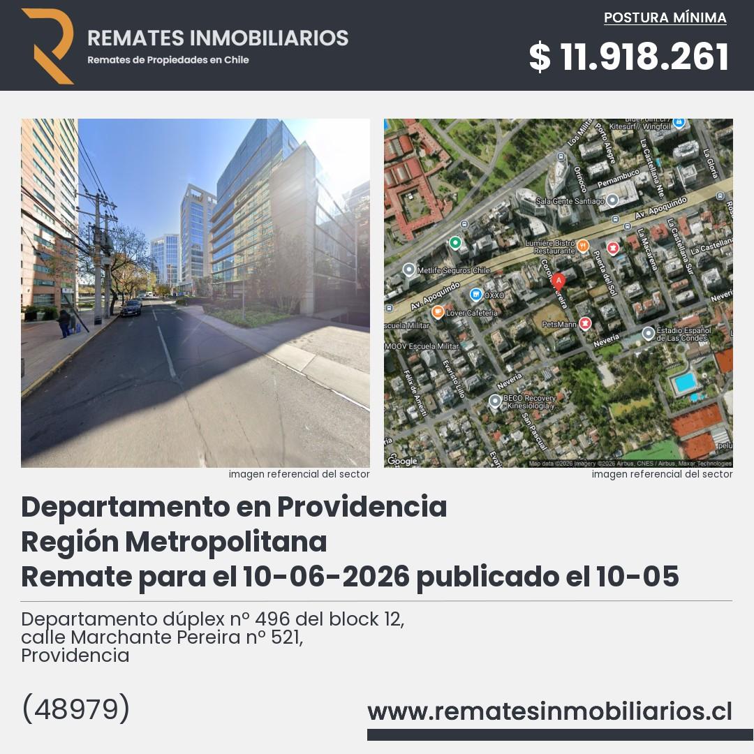 Imagen ficha Departamento dúplex nº 496 del block 12, calle Marchante Pereira nº 521, Providencia
