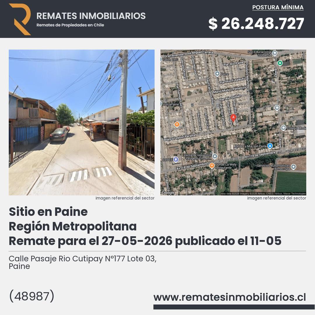 Imagen ficha Calle Pasaje Rio Cutipay N°177 Lote 03, Paine