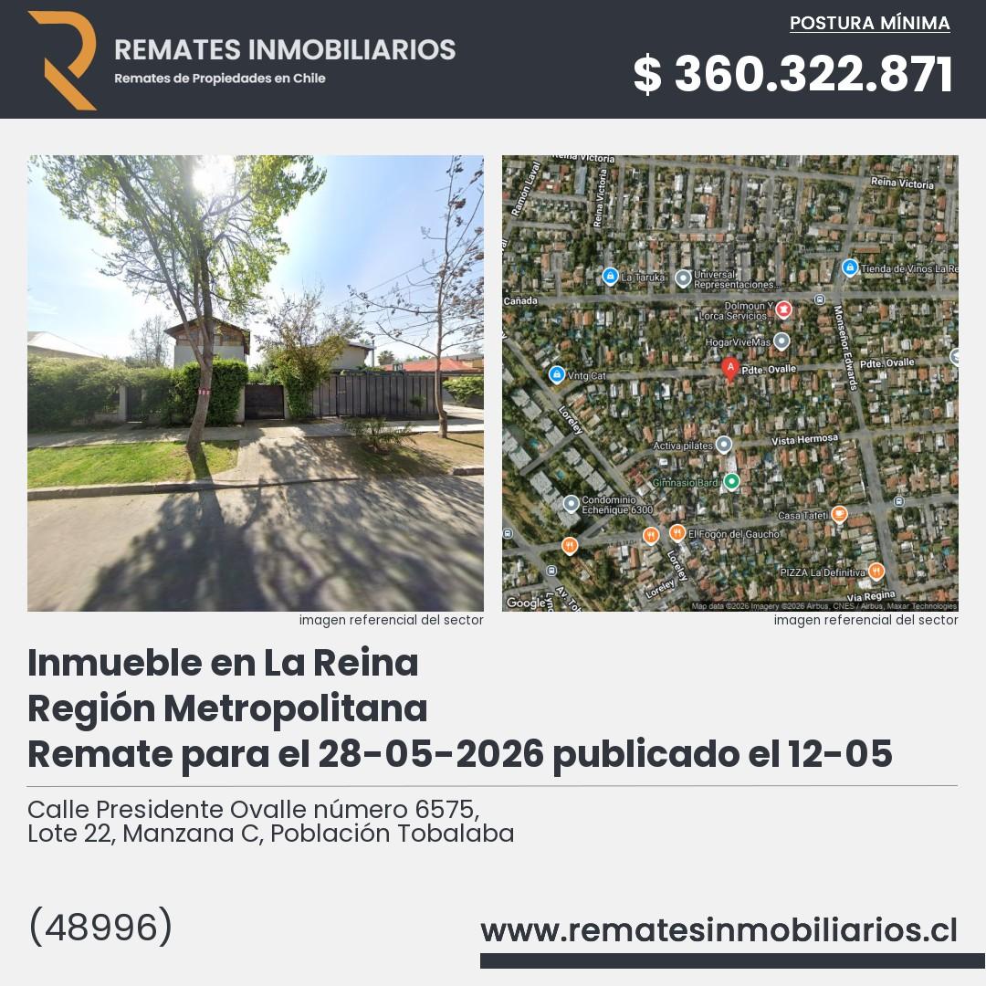 Imagen ficha Calle Presidente Ovalle número 6575, Lote 22, Manzana C, Población Tobalaba