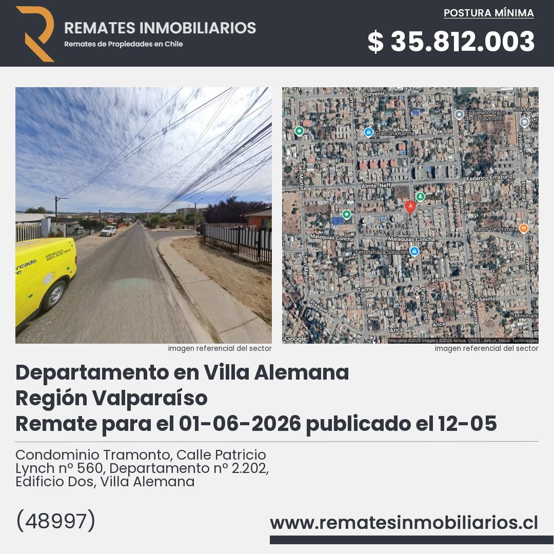 Imagen ficha Condominio Tramonto, Calle Patricio Lynch nº 560, Departamento nº 2.202, Edificio Dos, Villa Alemana