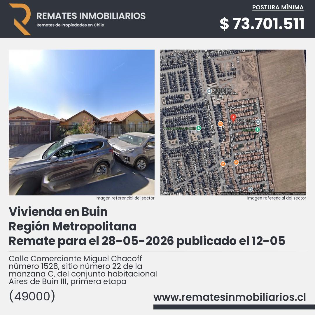 Imagen ficha Calle Comerciante Miguel Chacoff número 1528, sitio número 22 de la manzana C, del conjunto habitacional Aires de Buin III, primera etapa