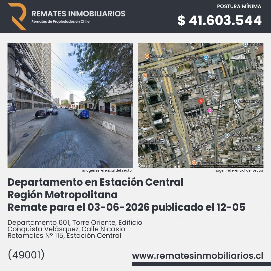 Imagen ficha Departamento 601, Torre Oriente, Edificio Conquista Velásquez, Calle Nicasio Retamales Nº 115, Estación Central