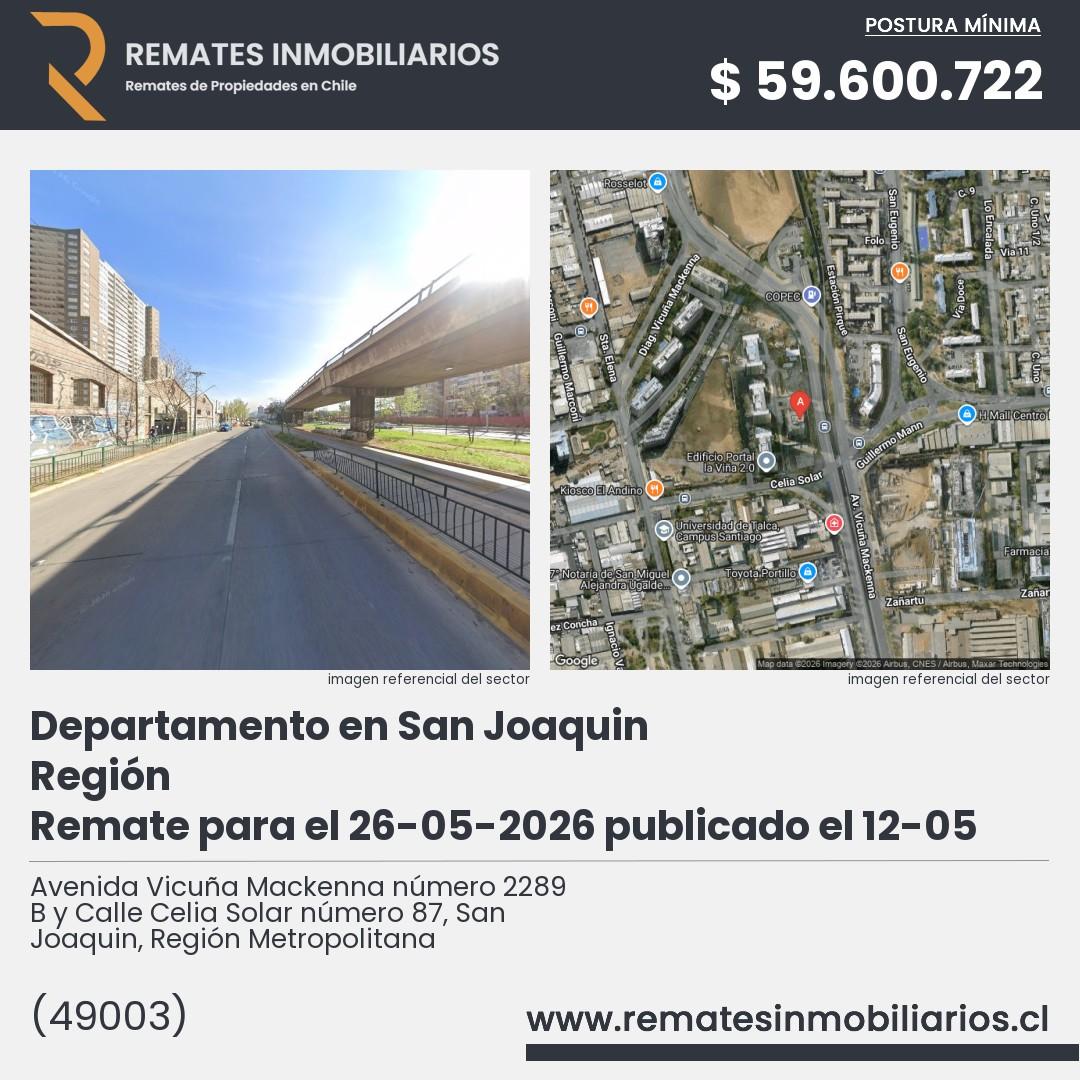 Imagen ficha Avenida Vicuña Mackenna número 2289 B y Calle Celia Solar número 87, San Joaquin, Región Metropolitana