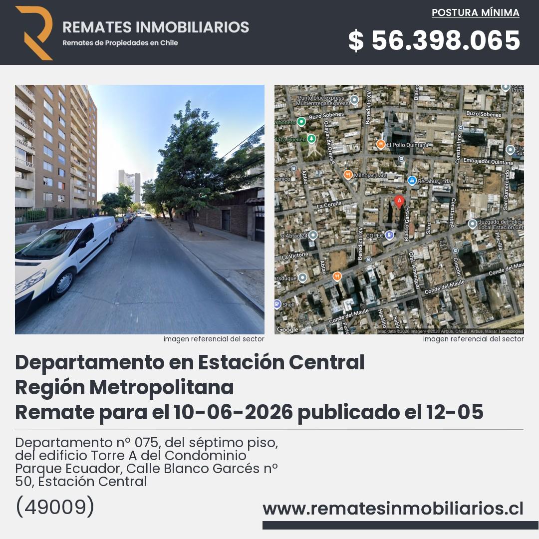 Imagen ficha Departamento nº 075, del séptimo piso, del edificio Torre A del Condominio Parque Ecuador, Calle Blanco Garcés nº 50, Estación Central