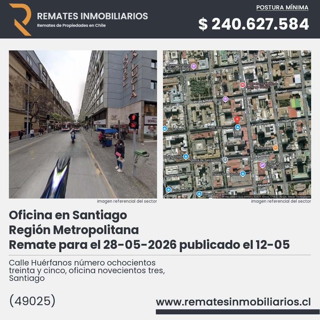 Imagen ficha Calle Huérfanos número ochocientos treinta y cinco, oficina novecientos tres, Santiago