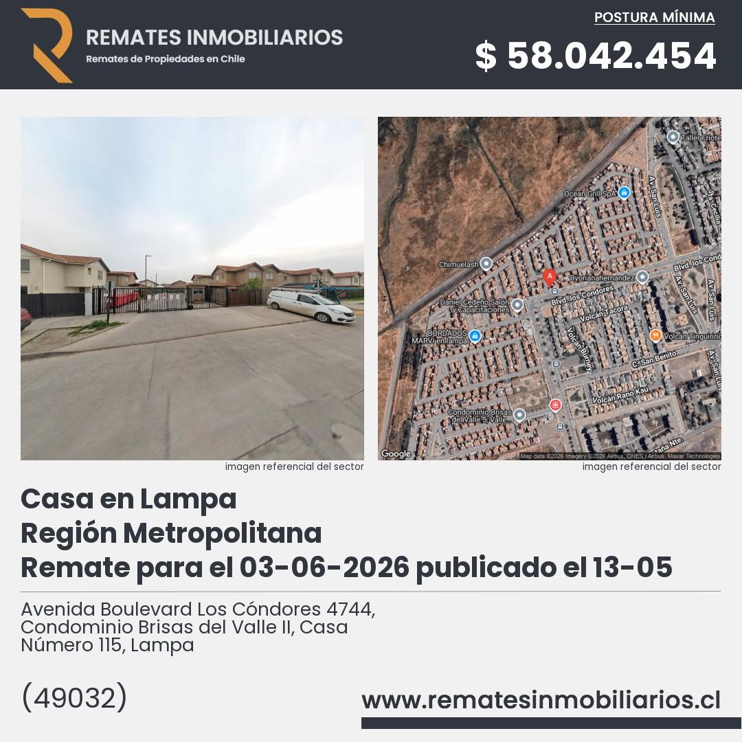 Imagen ficha Avenida Boulevard Los Cóndores 4744, Condominio Brisas del Valle II, Casa Número 115, Lampa