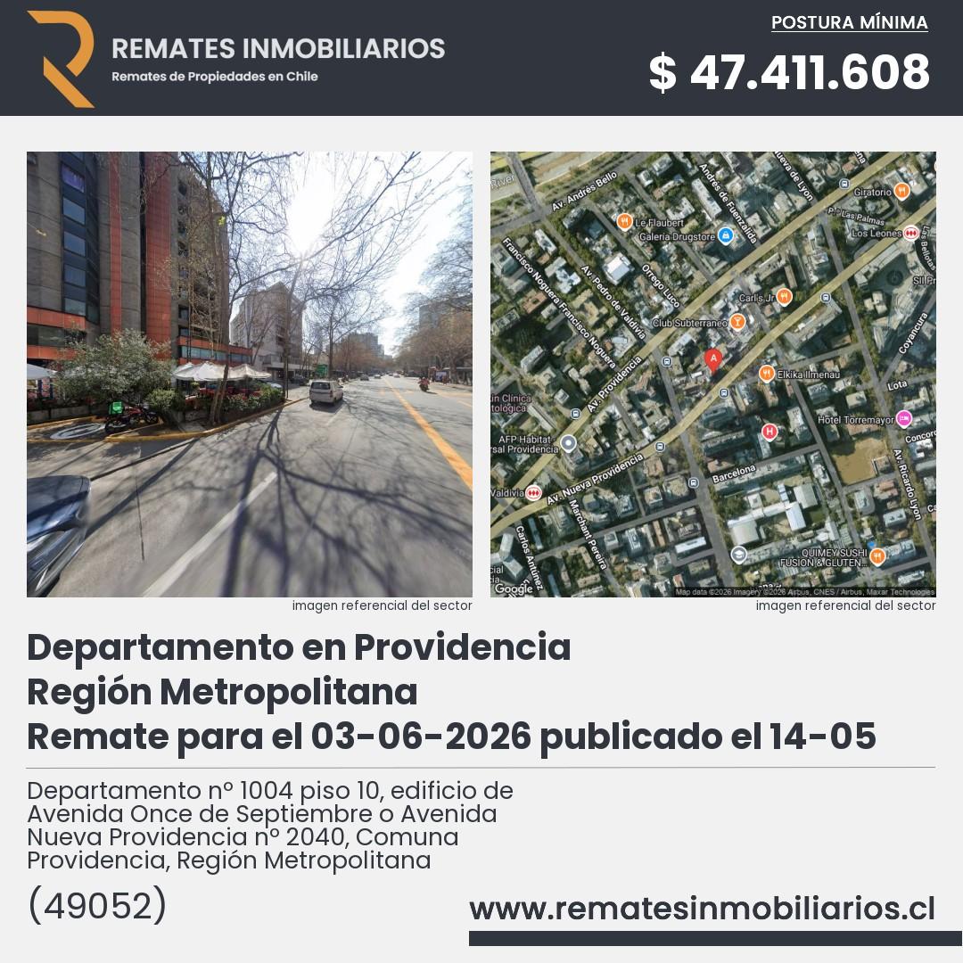 Imagen ficha Departamento nº 1004 piso 10, edificio de Avenida Once de Septiembre o Avenida Nueva Providencia nº 2040, Comuna Providencia, Región Metropolitana