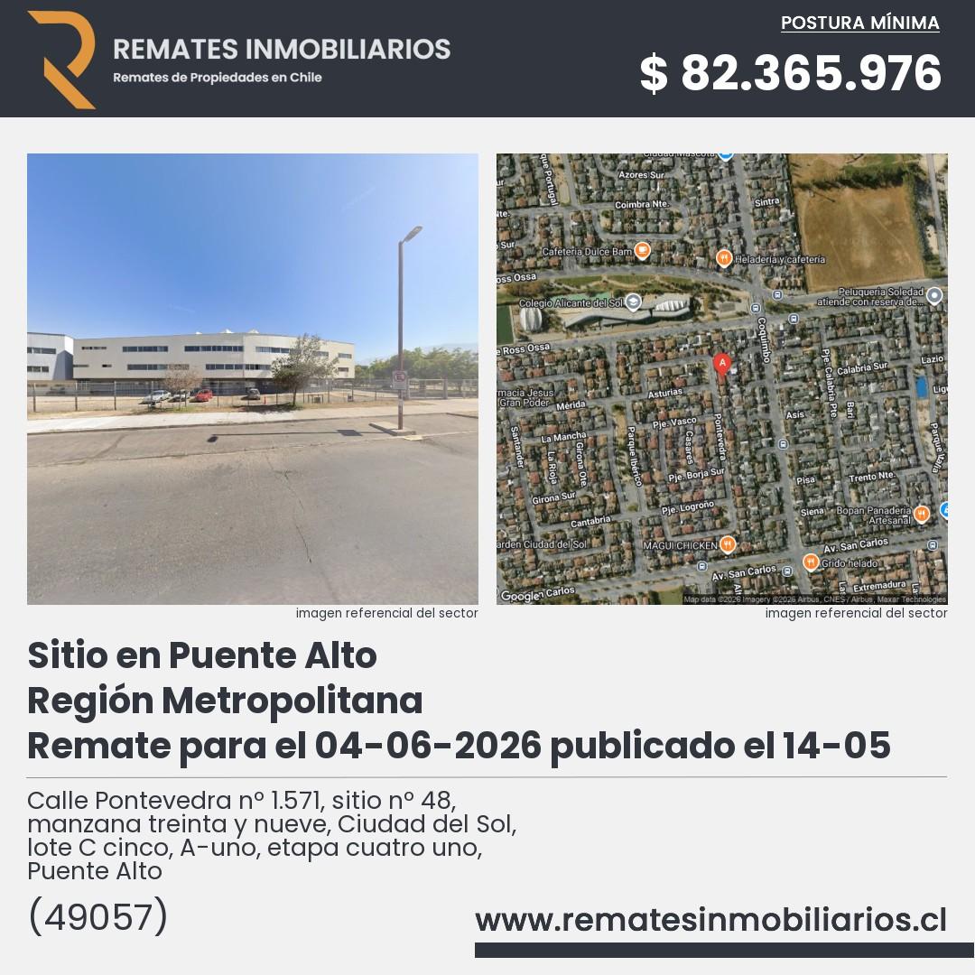 Imagen ficha Calle Pontevedra nº 1.571, sitio nº 48, manzana treinta y nueve, Ciudad del Sol, lote C cinco, A-uno, etapa cuatro uno, Puente Alto