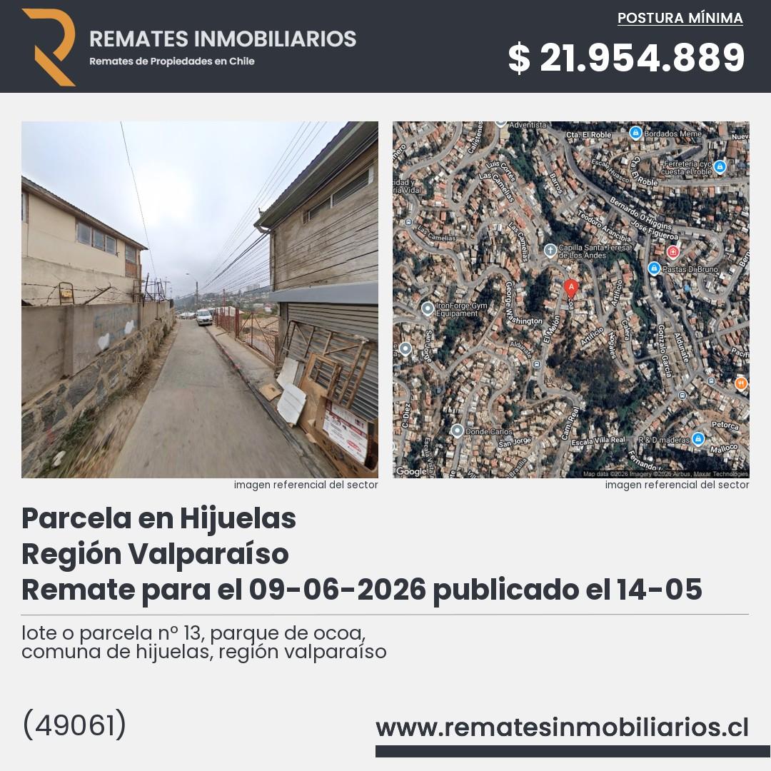 Imagen ficha lote o parcela nº 13, parque de ocoa, comuna de hijuelas, región valparaíso