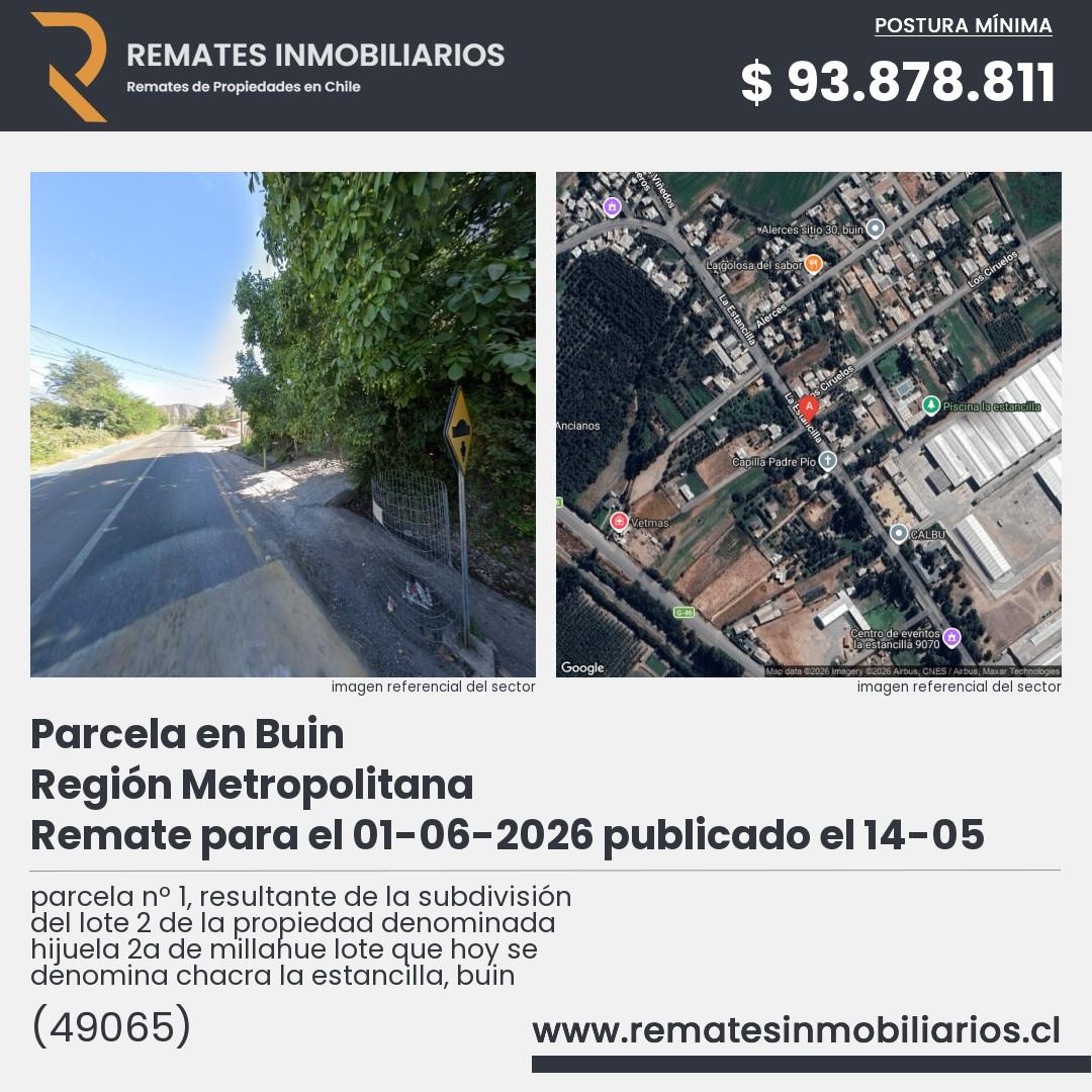 Imagen ficha parcela nº 1, resultante de la subdivisión del lote 2 de la propiedad denominada hijuela 2a de millahue lote que hoy se denomina chacra la estancilla, buin