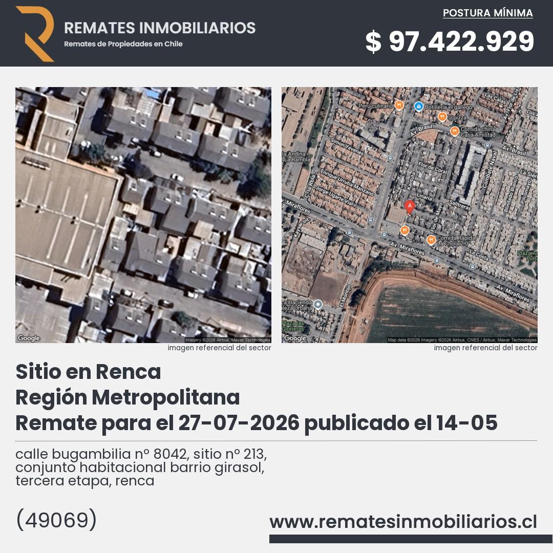 Imagen ficha calle bugambilia nº 8042, sitio nº 213, conjunto habitacional barrio girasol, tercera etapa, renca