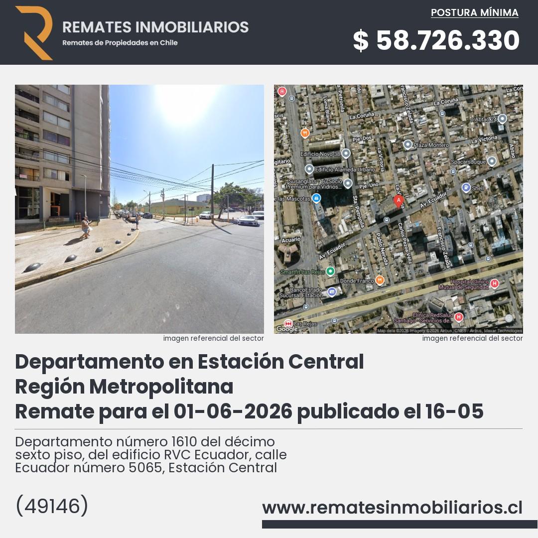 Imagen ficha Departamento número 1610 del décimo sexto piso, del edificio RVC Ecuador, calle Ecuador número 5065, Estación Central