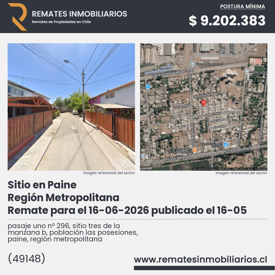 Imagen ficha pasaje uno nº 296, sitio tres de la manzana b, población las posesiones, paine, región metropolitana